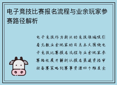 电子竞技比赛报名流程与业余玩家参赛路径解析