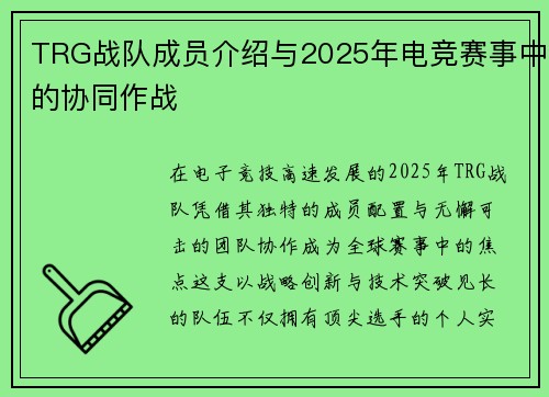TRG战队成员介绍与2025年电竞赛事中的协同作战